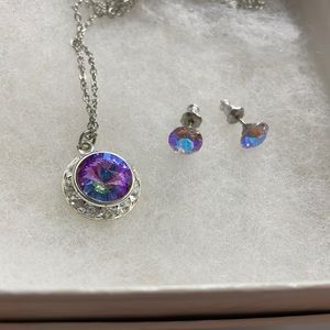 Purple Swarovski Crystal Necklace Earrings Set